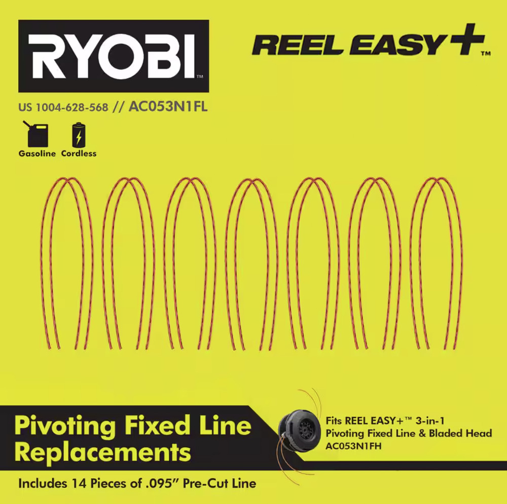 RYOBI REEL EASY+ .095 Pivoting Fixed Trimmer Line Replacements (14-Pieces) NEW
